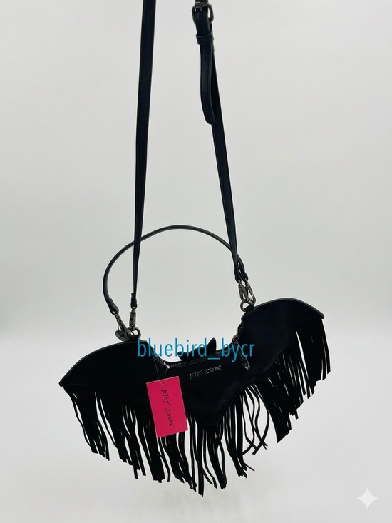 Betsey Johnson Handbags - Betsey Johnson Black Bat-Shaped Crossbody Bag with Fringe